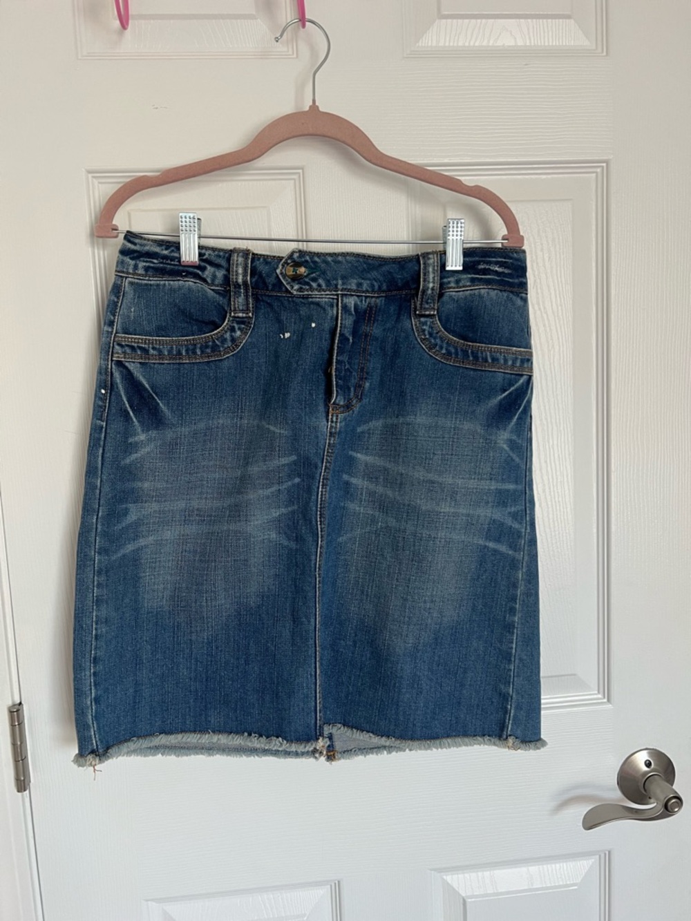 Old Navy Dark Blue Denim Mini Skirt with Frayed Hem